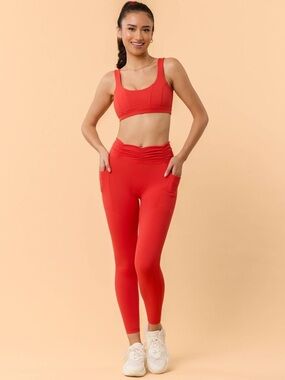 Blogilates Ruched Waist Legging in Red